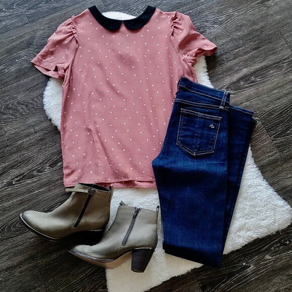 Maison Scotch⭐️La Femme Salon Marie Silk Blend Star Blouse with Peter Pan Collar - Picture 1 of 9